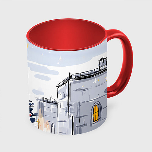Кружка цветная Новый год минимализм / 3D-Белый + красный – фото 1