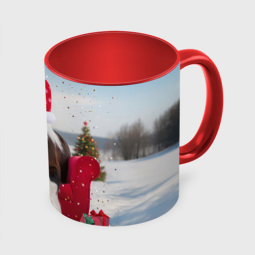 Кружка цветная Новогодний конь / 3D-Белый + красный – фото 1