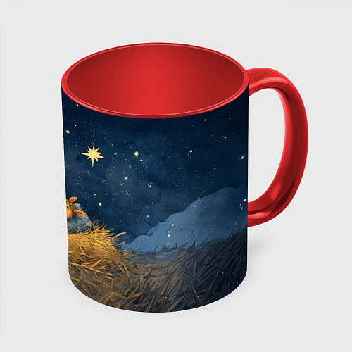 Кружка цветная Лошадка спит с жеребенком / 3D-Белый + красный – фото 1