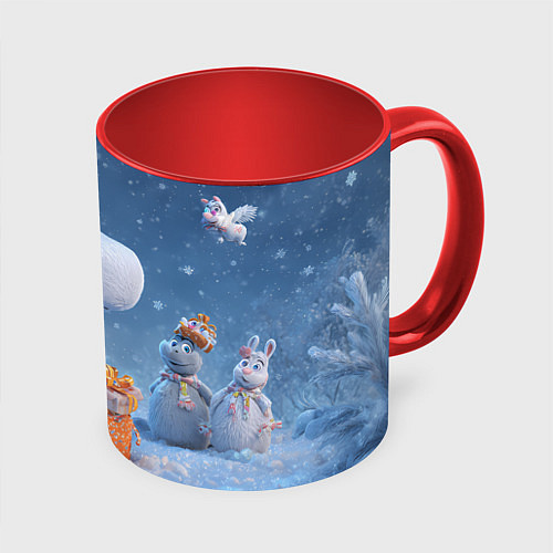 Кружка цветная Новогодняя лошадь с подарками / 3D-Белый + красный – фото 1