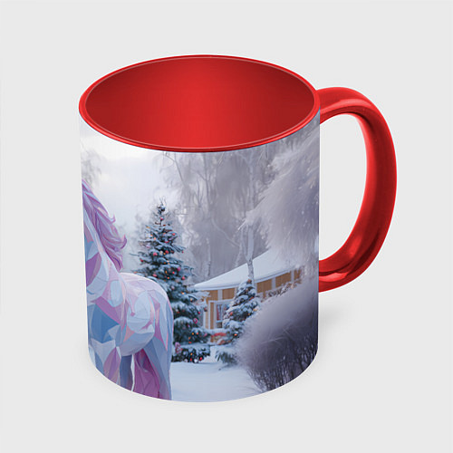 Кружка цветная Геометрическая новогодняя лошадка / 3D-Белый + красный – фото 1