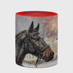 Кружка 3D Конь на фоне салюта, цвет: 3D-белый + красный — фото 2