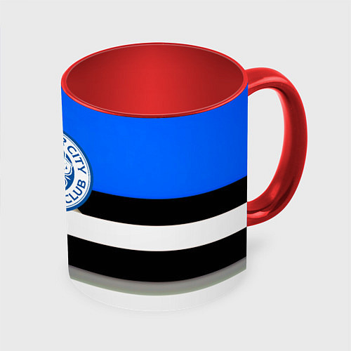 Кружка цветная Лестер сити геометрия полосы / 3D-Белый + красный – фото 1