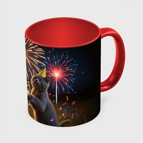 Кружка цветная Праздничные коты / 3D-Белый + красный – фото 1