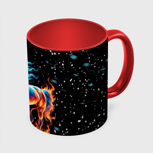 Кружка цветная Лошадь на снегу / 3D-Белый + красный – фото 1