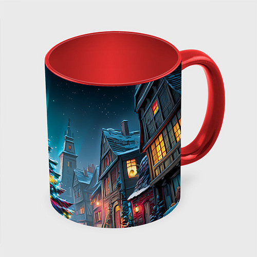 Кружка цветная Новогодняя елка в гирляндах / 3D-Белый + красный – фото 1