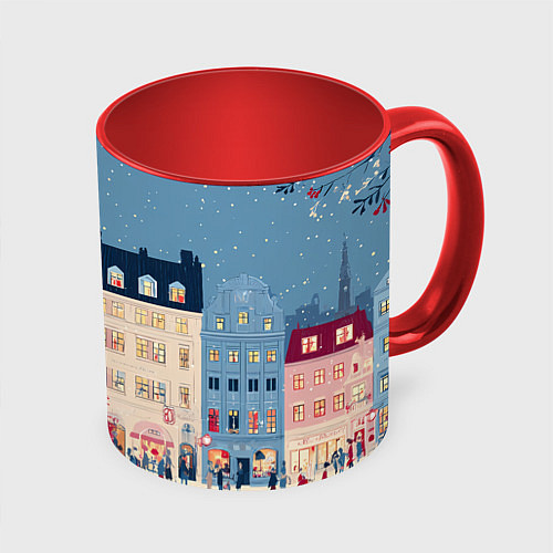 Кружка цветная Новогоднее гуляние у красной елки / 3D-Белый + красный – фото 1