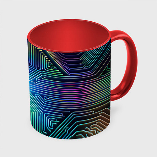 Кружка цветная Линейная графика / 3D-Белый + красный – фото 1