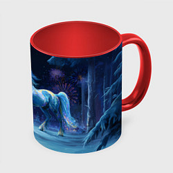 Кружка 3D Сияющая новогодняя лошадка, цвет: 3D-белый + красный