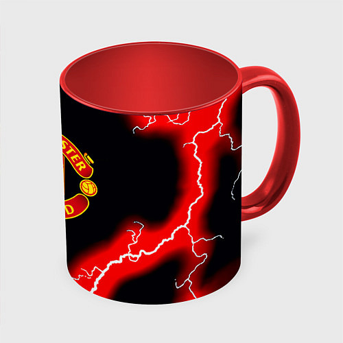 Кружка цветная Манчестер Юнайтед шторм молнии / 3D-Белый + красный – фото 1
