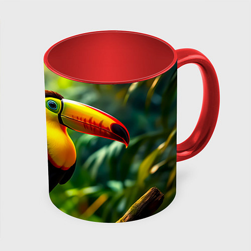 Кружка цветная Тукан на ветке / 3D-Белый + красный – фото 1