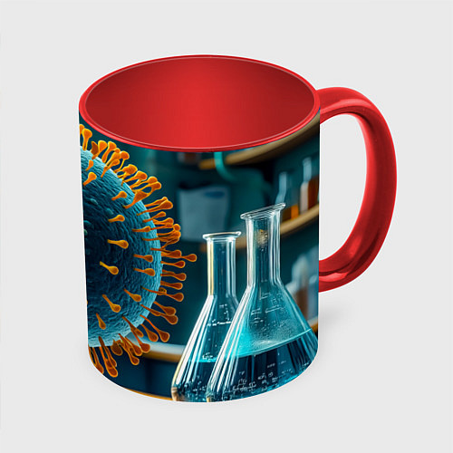 Кружка цветная Вирус в лаборатории / 3D-Белый + красный – фото 1