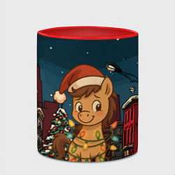 Кружка 3D Лошадка в новогодней гирлянде, цвет: 3D-белый + красный — фото 2