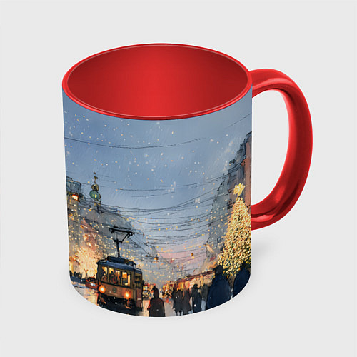 Кружка цветная Вечер Санкт-Петербурга / 3D-Белый + красный – фото 1