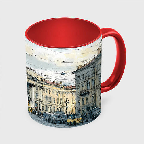 Кружка цветная Зимняя улица Санкт-Петербурга / 3D-Белый + красный – фото 1