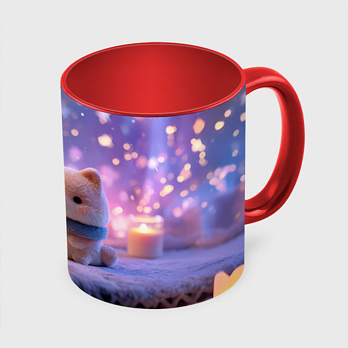 Кружка цветная Новогодний пушистый щенок / 3D-Белый + красный – фото 1