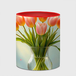 Кружка 3D Нежно-розовые тюльпаны в лучах весны, цвет: 3D-белый + красный — фото 2
