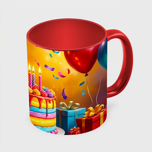 Кружка цветная Радуга праздничного торта / 3D-Белый + красный – фото 1