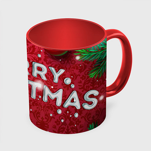 Кружка цветная Счастливого Рождества / 3D-Белый + красный – фото 1