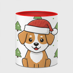 Кружка 3D Новогодняя собачка в шапочке, цвет: 3D-белый + красный — фото 2