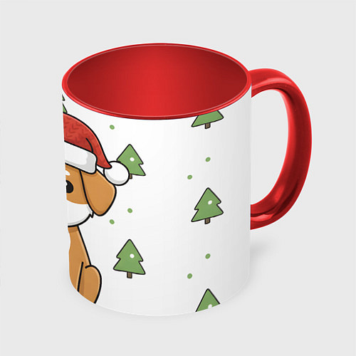 Кружка цветная Новогодняя собачка в шапочке / 3D-Белый + красный – фото 1