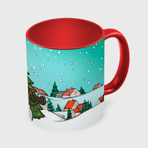 Кружка цветная Снеговик - Новогодний Зож / 3D-Белый + красный – фото 1