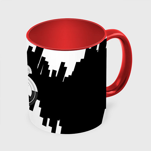 Кружка цветная Реал Мадрид белая геометрия / 3D-Белый + красный – фото 1