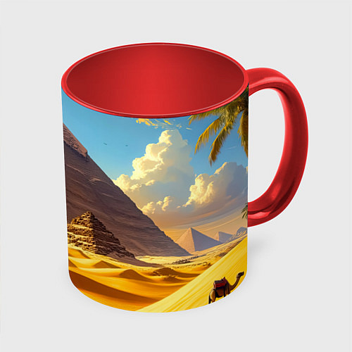 Кружка цветная Величие пирамид на закате / 3D-Белый + красный – фото 1