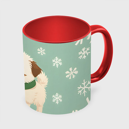 Кружка цветная Новогодний песик с елочкой / 3D-Белый + красный – фото 1
