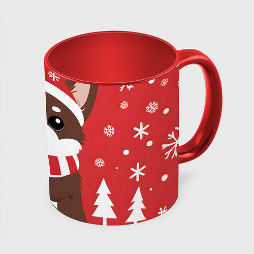 Кружка цветная Новогодний пес с елочкой / 3D-Белый + красный – фото 1