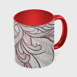 Кружка цветная Нежно розовый орнамент из перьев