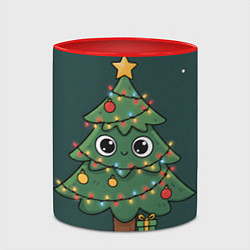 Кружка 3D Новогодняя елочка с огоньками, цвет: 3D-белый + красный — фото 2