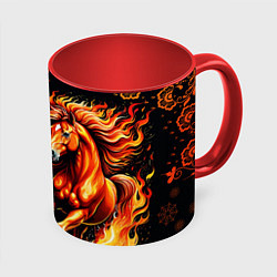 Кружка 3D Огненный конь в русской хохломе, цвет: 3D-белый + красный