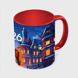 Кружка 3D Красная огненная металлическая лошадь 2026, цвет: 3D-белый + красный