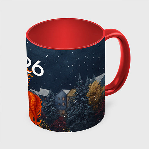 Кружка цветная Красная огненная лошадь 2026 / 3D-Белый + красный – фото 1