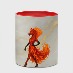 Кружка 3D Красная огненная лошадка походка по подиуму, цвет: 3D-белый + красный — фото 2