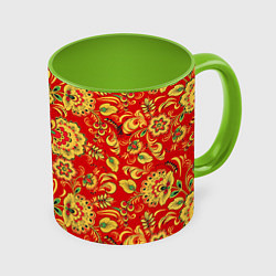 Кружка 3D Хохлома, цвет: 3D-белый + светло-зеленый