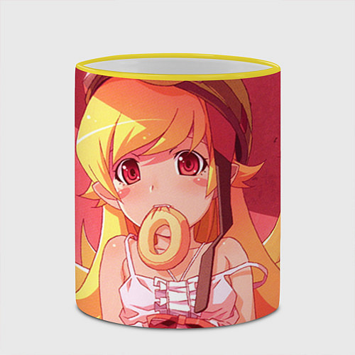 Кружка цветная Ошино Шинобу / 3D-Желтый кант – фото 2