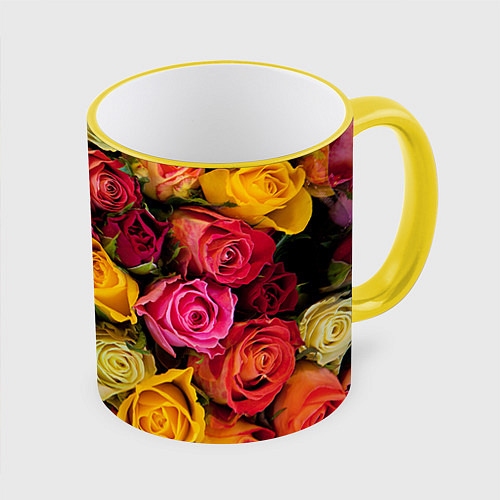 Кружка цветная Ассорти из роз / 3D-Желтый кант – фото 1