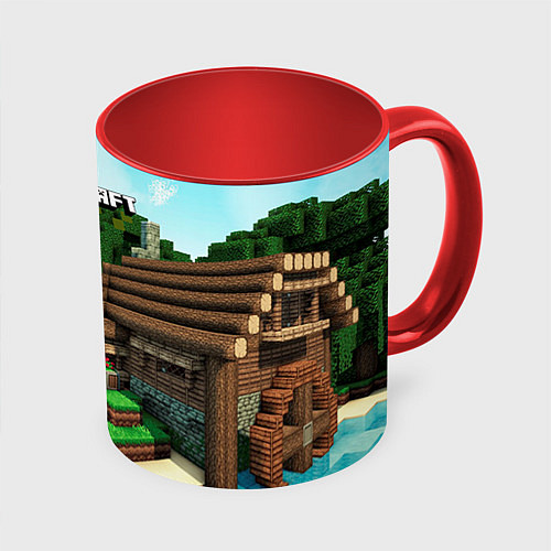Кружка цветная Minecraft House / 3D-Белый + красный – фото 1