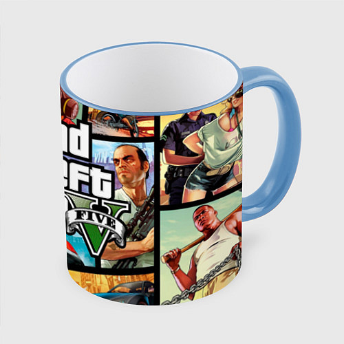 Кружка цветная GTA 5: City Stories / 3D-Небесно-голубой кант – фото 1