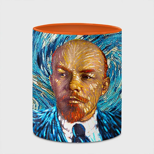 Кружка цветная Ленин Ван Гога / 3D-Белый + оранжевый – фото 2