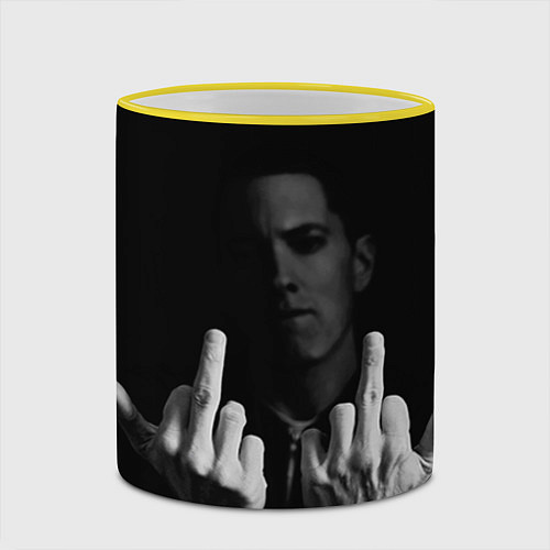 Кружка цветная Eminem Fuck / 3D-Желтый кант – фото 2
