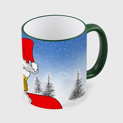 Кружка 3D Санта Гомер, цвет: 3D-зеленый кант
