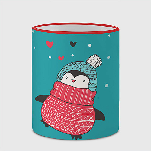 Кружка цветная Пингвинчик / 3D-Красный кант – фото 2