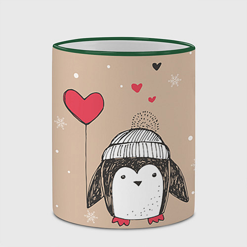 Кружка цветная Пингвин с шариком / 3D-Зеленый кант – фото 2