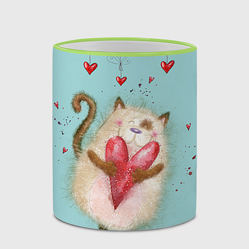Кружка цветная Котик / 3D-Светло-зеленый кант – фото 2