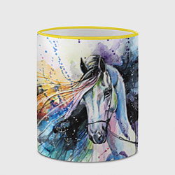 Кружка 3D Акварельная лошадь, цвет: 3D-желтый кант — фото 2