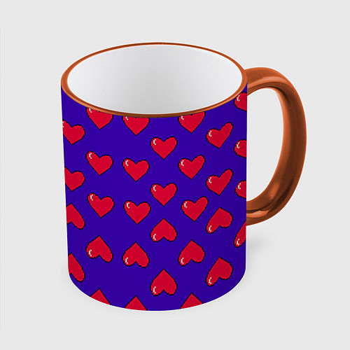 Кружка цветная Hearts Pattern / 3D-Оранжевый кант – фото 1