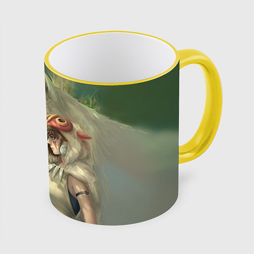 Кружка цветная Принцесса и волк / 3D-Желтый кант – фото 1